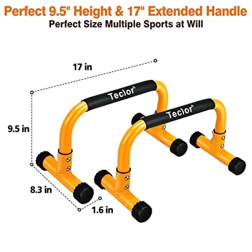 Teclor Steel Push Up Bars 9.5in High Parallettes 3.2kg (7.28lb) | Heavy-Duty Calisthenics Equipment for L-sit, Handstands, Dips thumbnail 2
