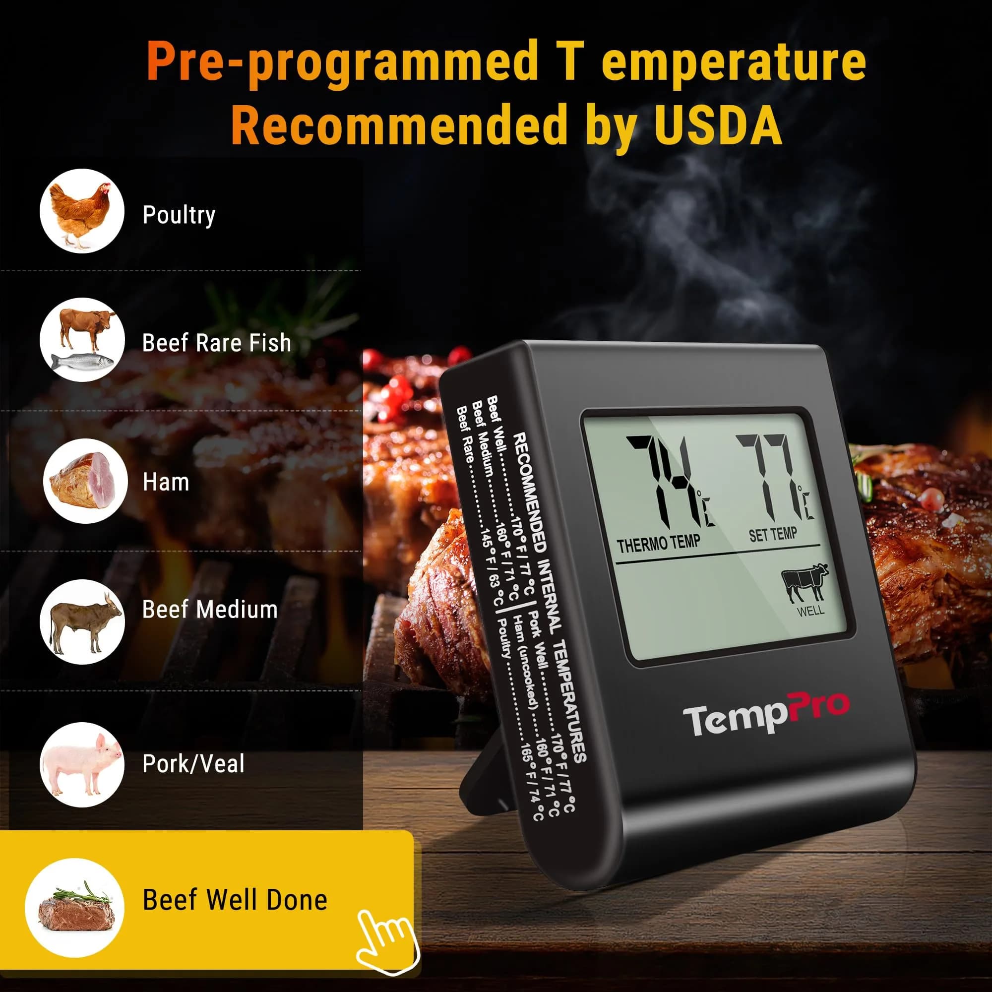 TempPro TP16 Digital Meat Thermometer for Cooking | 0-300°C (32-716°F) Probe - view 2