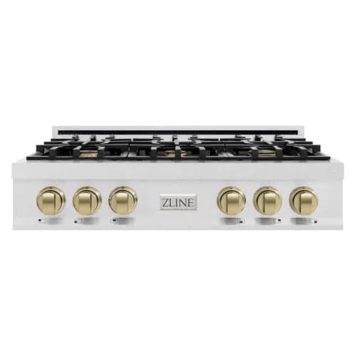 ZLINE 36 in. Legacy Gas Rangetop with 6 Burners & Porcelain Cooktop in Satin Stainless Steel | Champagne Bronze Accents thumbnail 1