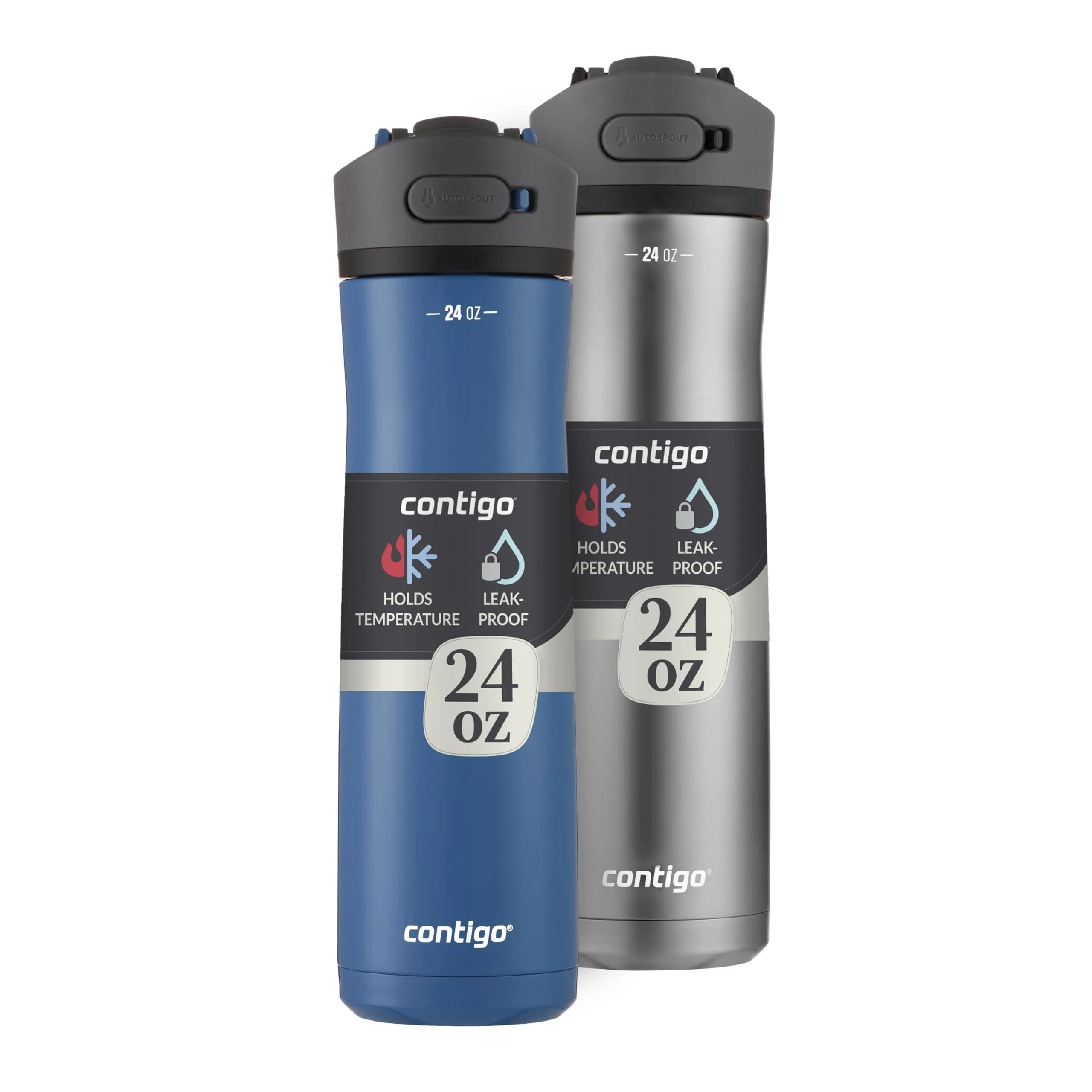 Contigo Ashland Chill 24oz (710ml) Stainless Steel Insulated Water Bottle 2-Pack | Keeps Cold 24 Hrs — Blue Corn & Stainless Steel