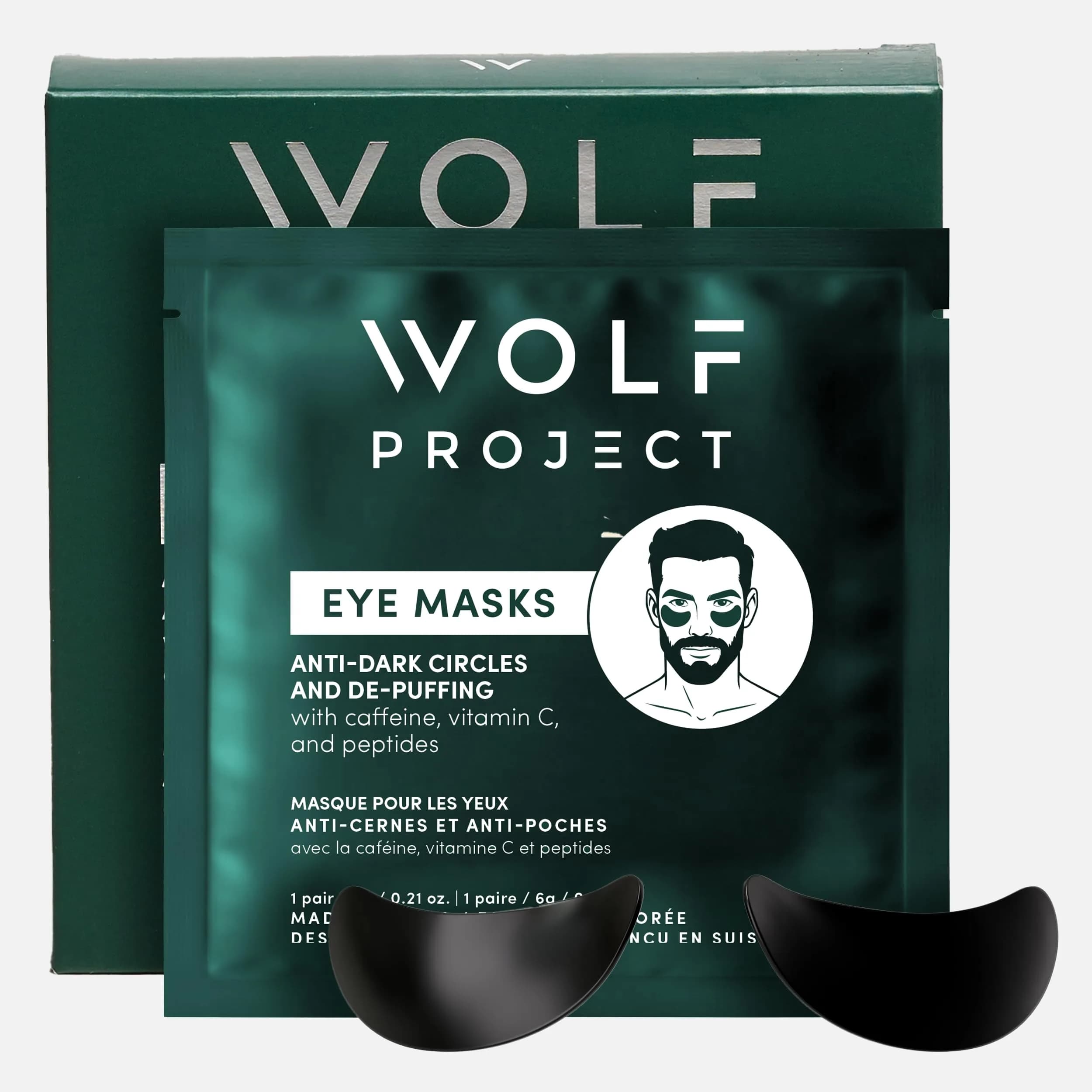 The Wolf Project Under Eye Patches for Dark Circles & Puffiness | Cooling Caffeine Gel Pads (5 Pairs) — Black
