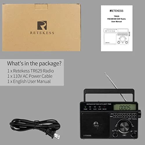 Retekess TR629 Portable Shortwave Radio with Digital AM FM SW, LCD Backlight, Alarm, Recorder, Black thumbnail 8
