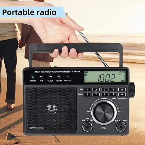 Retekess TR629 Portable Shortwave Radio with Digital AM FM SW, LCD Backlight, Alarm, Recorder, Black thumbnail 2