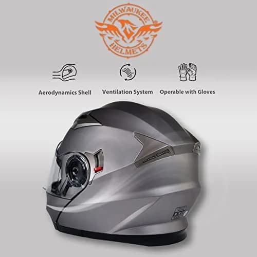 Milwaukee Helmets MPH9808DOT 'Ionized' Silver Motorcycle Modular Helmet 2X-Large | DOT Approved thumbnail 6