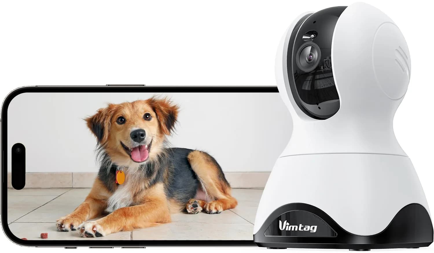 VIMTAG 2.5K 4MP Pan/Tilt Indoor Security Camera for Pet & Home | Night Vision & AI Detection — Black&White