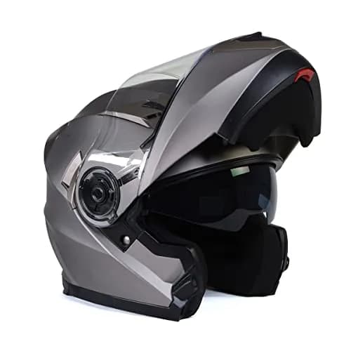 Milwaukee Helmets MPH9808DOT 'Ionized' Silver Motorcycle Modular Helmet X-Large | DOT Approved, Drop Down Visor thumbnail 1