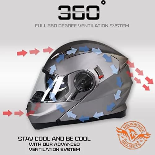 Milwaukee Helmets MPH9808DOT 'Ionized' Silver Motorcycle Modular Helmet X-Large | DOT Approved, Drop Down Visor thumbnail 4