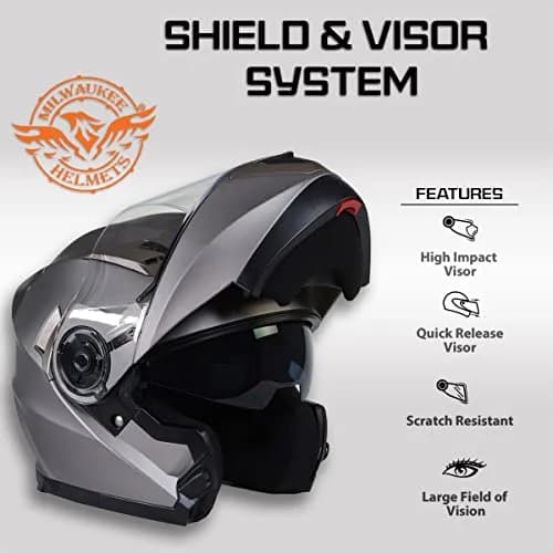 Milwaukee Helmets MPH9808DOT 'Ionized' Silver Motorcycle Modular Helmet X-Large | DOT Approved, Drop Down Visor thumbnail 5