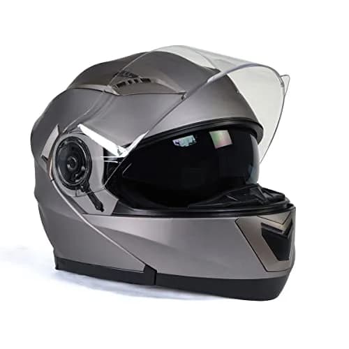 Milwaukee Helmets MPH9808DOT 'Ionized' Silver Motorcycle Modular Helmet X-Large | DOT Approved, Drop Down Visor thumbnail 9