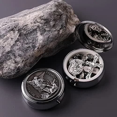 HanlinCC Catholic Rosary Saint Michael Hematite Bead Necklace with Gift Box | 20.8-inch Black Hematite Beads for Men thumbnail 2