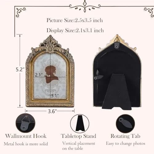 SIKOO Vintage Mini 2.5 × 3.5 Picture Frame Antique Bronze Gold | Resin with Glass Front thumbnail 5