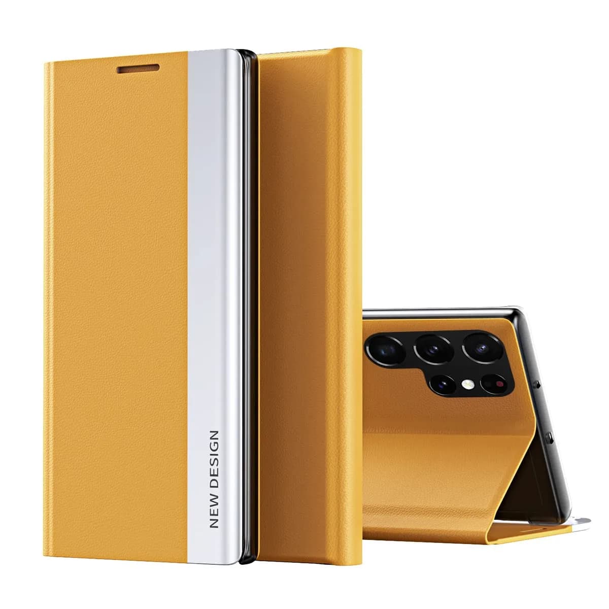 CCSmall for Samsung Galaxy S22 Ultra PU Leather Flip Case with Stand CX Yellow | Luxury Leather Phone Cover - main product image