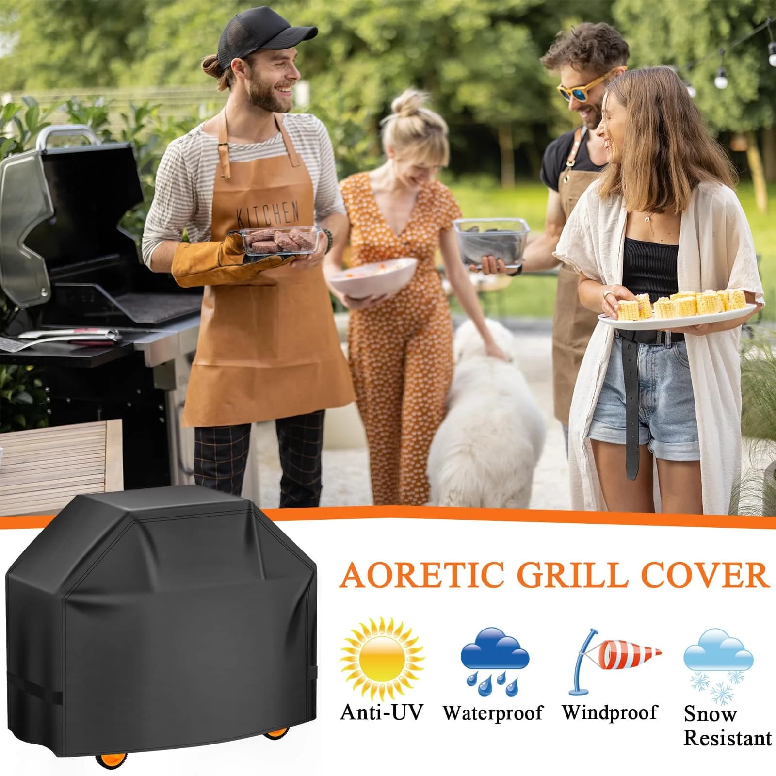 Aoretic 58 inch BBQ Grill Cover | Waterproof, Anti-UV, Windproof Polyester for Weber, Char-Broil, Monument, Dyna-glo, Nexgrill - view 7