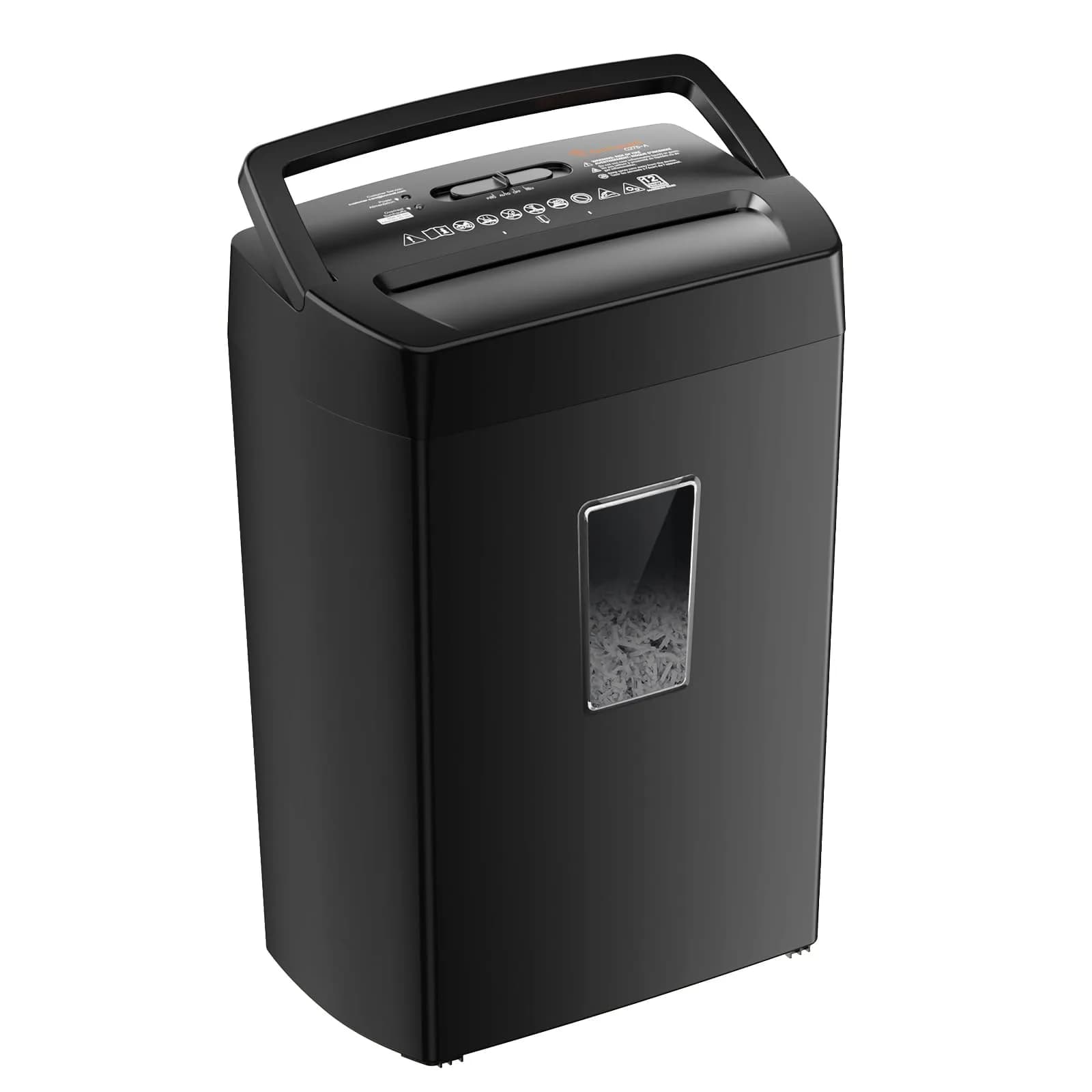 Bonsaii 12-Sheet Cross-Cut Paper Shredder with Transparent Window - All Black, Large - main product image