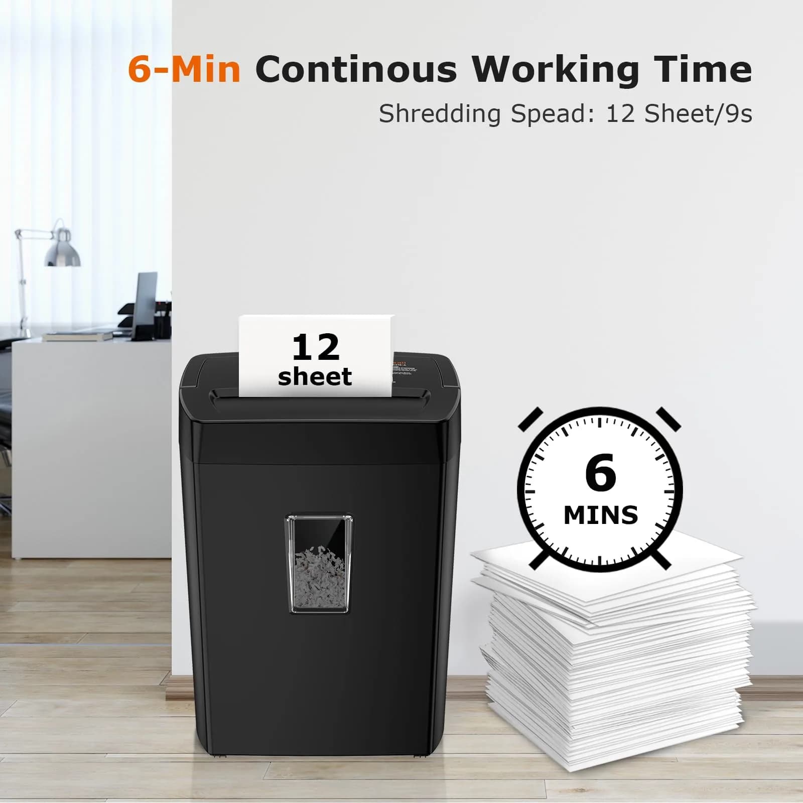 Bonsaii 12-Sheet Cross-Cut Paper Shredder with Transparent Window - All Black, Large - view 2
