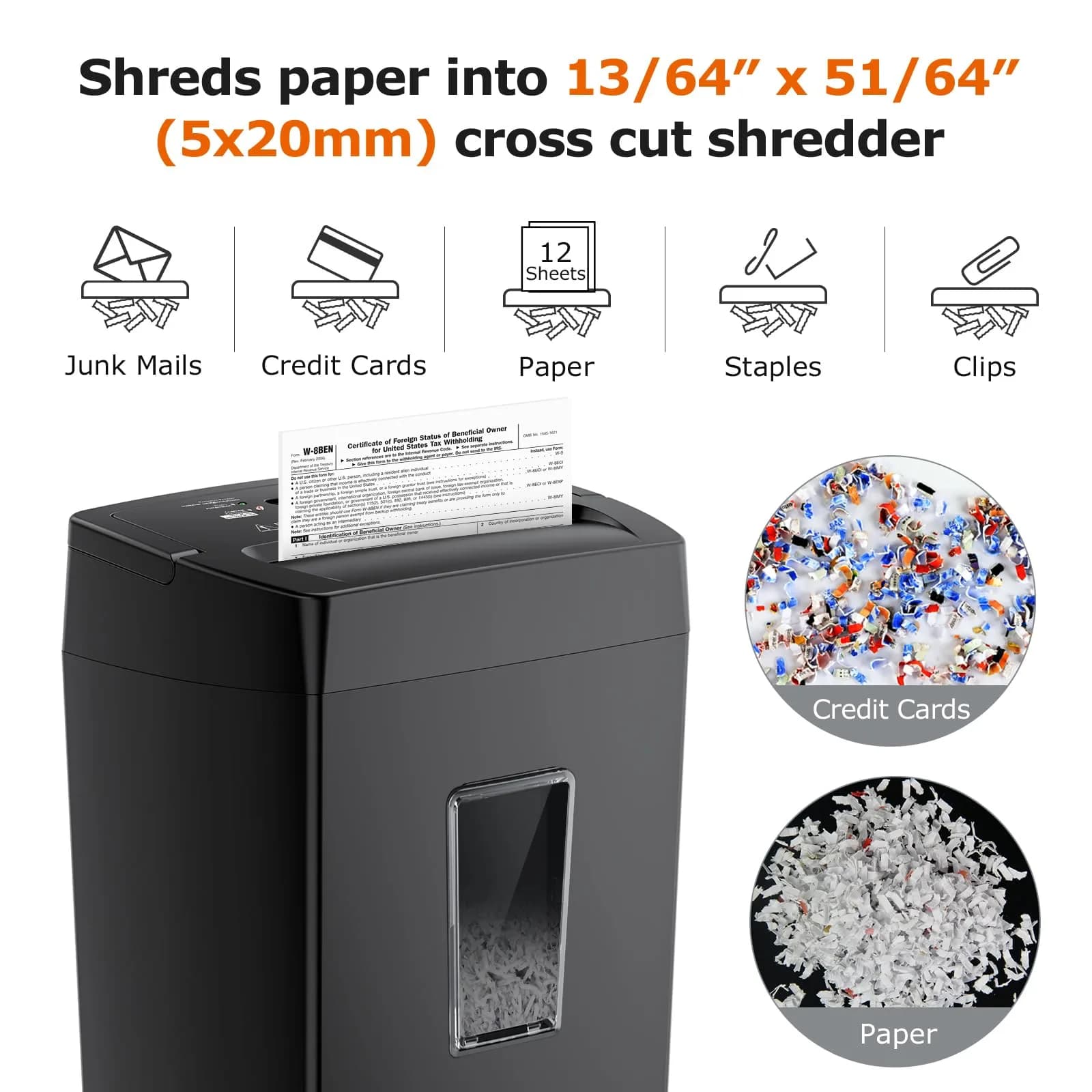 Bonsaii 12-Sheet Cross-Cut Paper Shredder with Transparent Window - All Black, Large - view 3