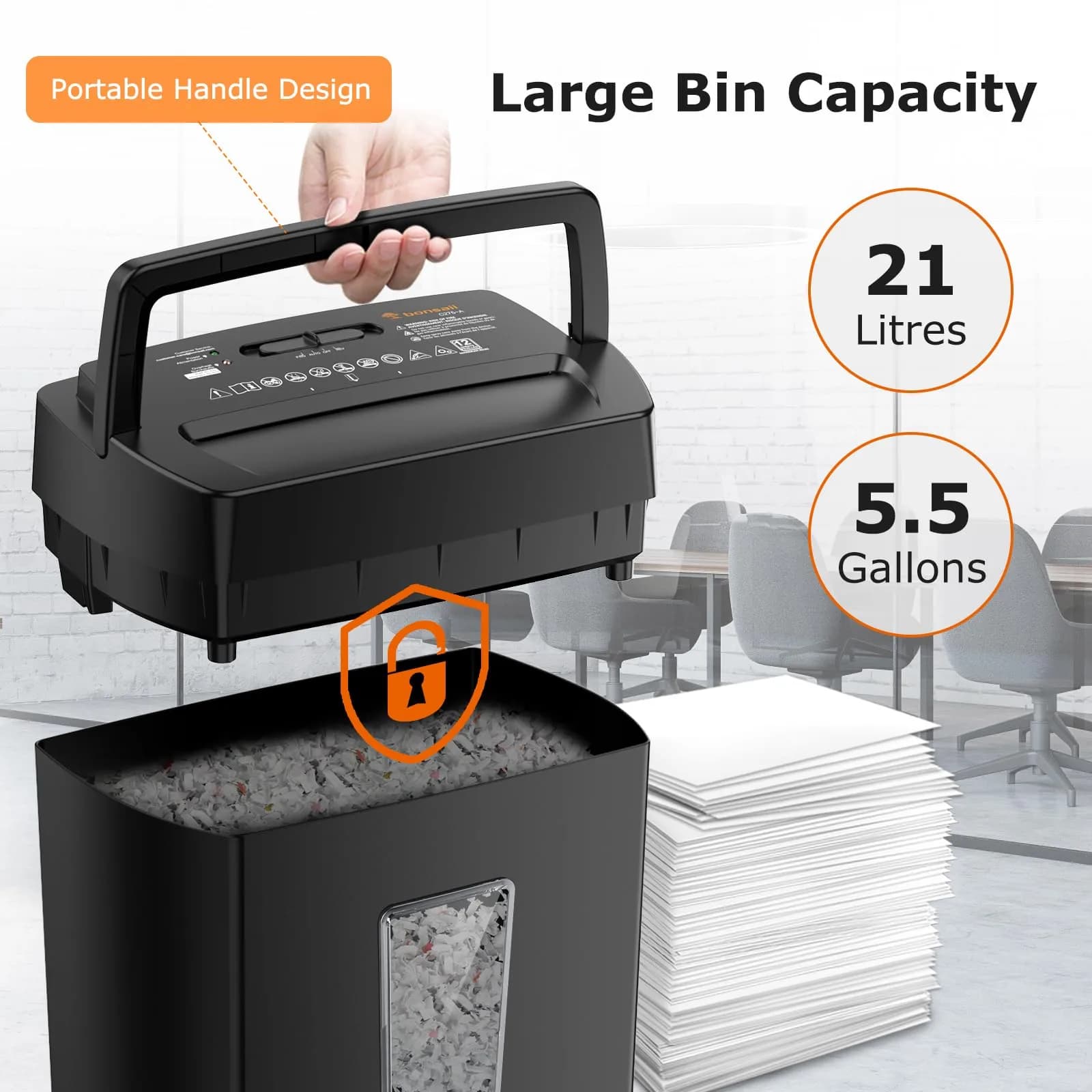 Bonsaii 12-Sheet Cross-Cut Paper Shredder with Transparent Window - All Black, Large - view 4