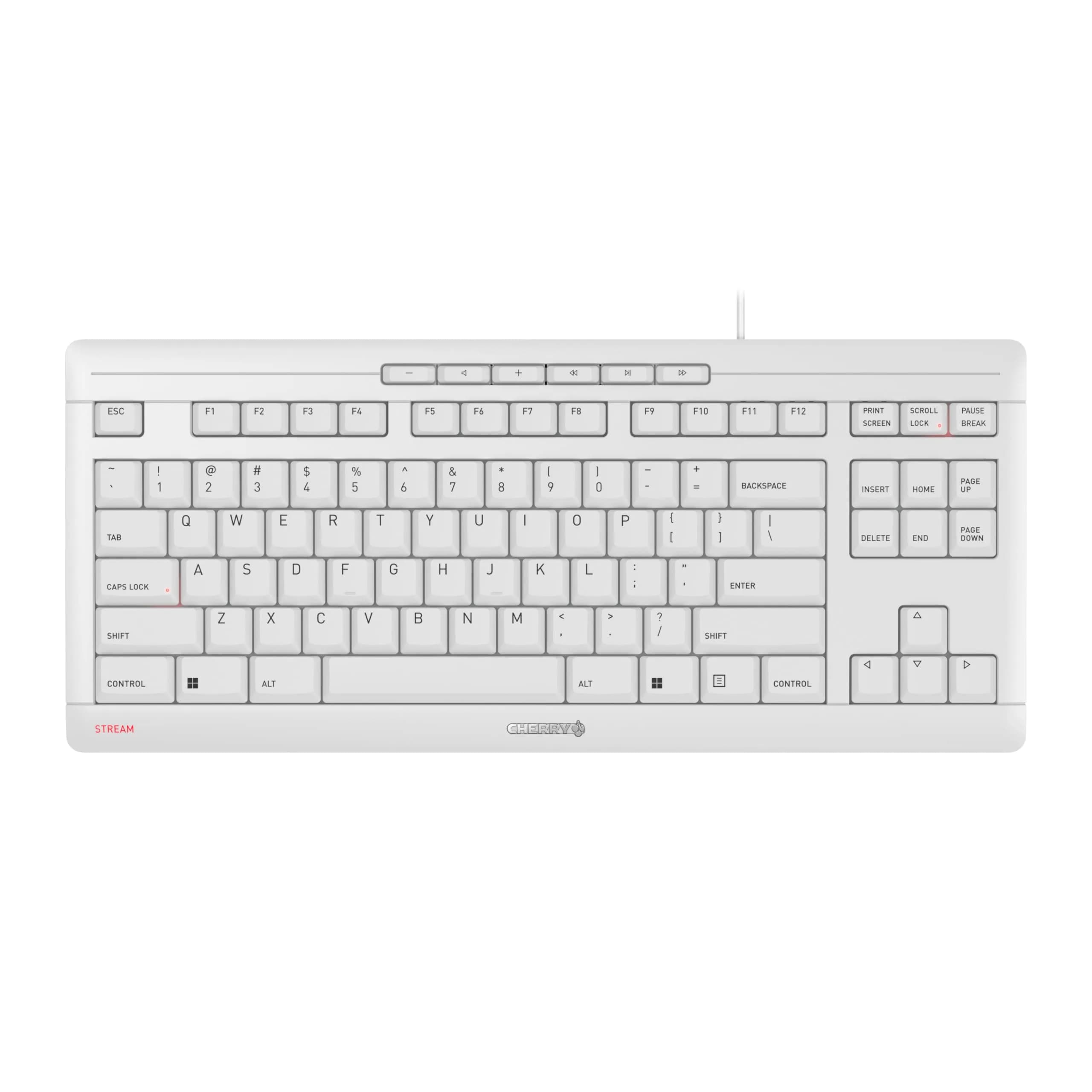 Cherry Stream Keyboard | Wired Slim Whisper Quiet Silent Keys Black | 18.23 in (46.3 cm) Length — White / Compact