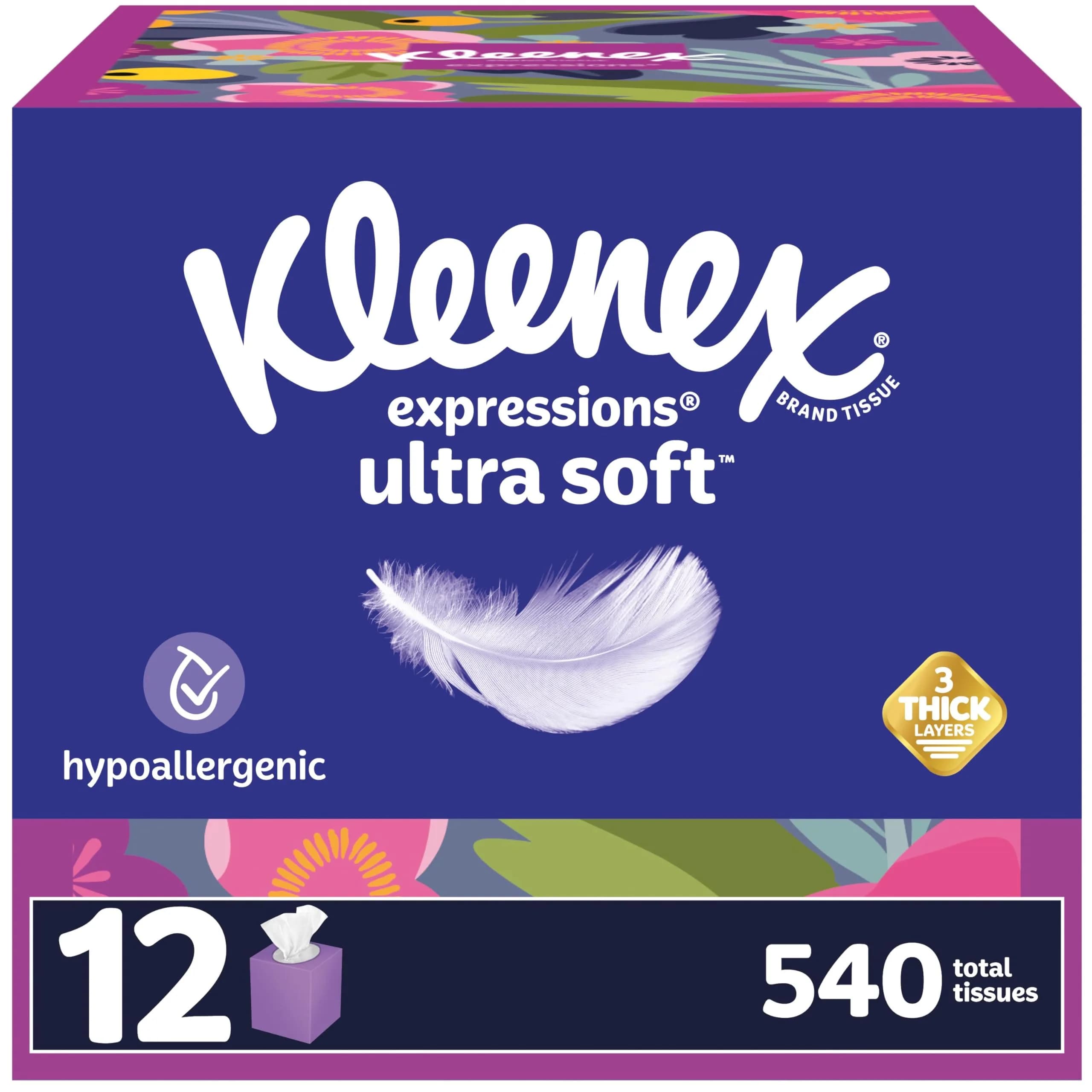 Kleenex Ultra Soft Facial Tissues Cube Boxes, 80 Tissues per Box (640 Total) | 3-Ply Softness for Sensitive Noses — NEW