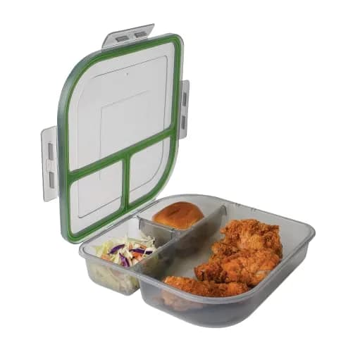 MyGo Container Large To-Go 3-Compartment Food Container 9.4" x 9.4" x 2.5" | Reusable, Microwave Safe NSF Certified thumbnail 1
