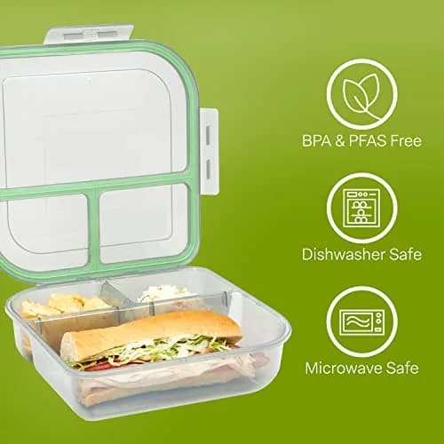 MyGo Container Large To-Go 3-Compartment Food Container 9.4" x 9.4" x 2.5" | Reusable, Microwave Safe NSF Certified thumbnail 4