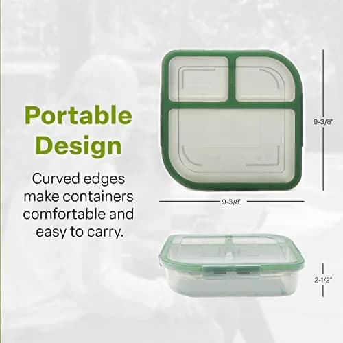 MyGo Container Large To-Go 3-Compartment Food Container 9.4" x 9.4" x 2.5" | Reusable, Microwave Safe NSF Certified thumbnail 2