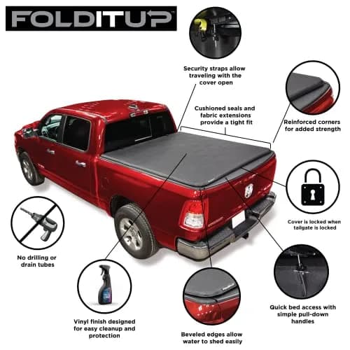 LEER FOLDITUP | Fits 2009-2018 Ram, 2019-2023 Heavy Duty, 2019 Classic with 6’4” Bed | Soft Tri-Fold Truck Bed Tonneau Cover | Easy Install | 4F137 thumbnail 5