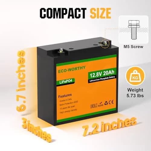 ECO-WORTHY 12V 20Ah LiFePO4 Lithium Battery | Deep Cycle Rechargeable Power for Outdoors thumbnail 2