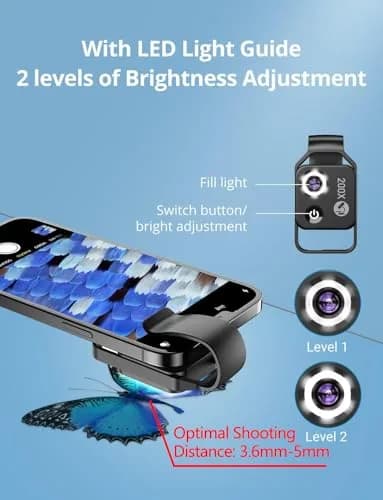 Evil eye 200X Phone Mini Pocket Microscope with LED Light/Universal Clip | Nano Zoom Portable Digital Microscope for Smartphone (Black 200X with CPL) thumbnail 5