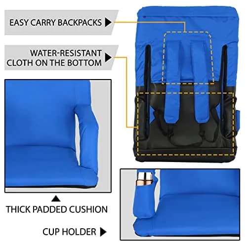 ZENY Stadium Seat for Bleachers with Back Support 20.5'' | Reclining, Foldable & Portable for Outdoor Sports thumbnail 5