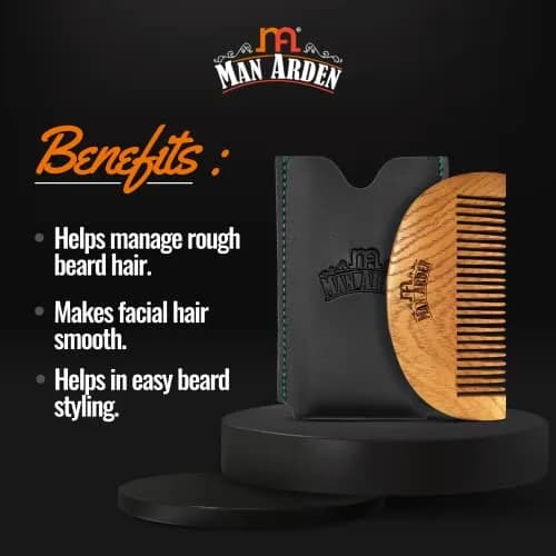 Man Arden Pure Neem Wooden Pocket Size Beard Comb with Faux Leather Pouch | Beard Styling on the Go thumbnail 5