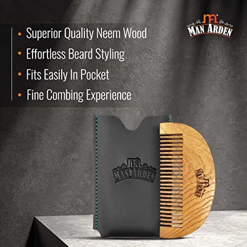 Man Arden Pure Neem Wooden Pocket Size Beard Comb with Faux Leather Pouch | Beard Styling on the Go thumbnail 6