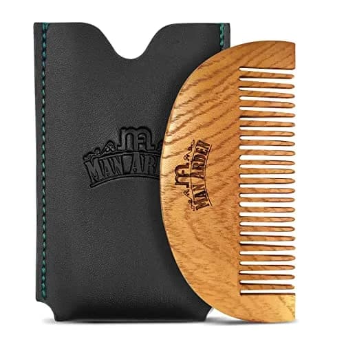 Man Arden Pure Neem Wooden Pocket Size Beard Comb with Faux Leather Pouch | Beard Styling on the Go thumbnail 1