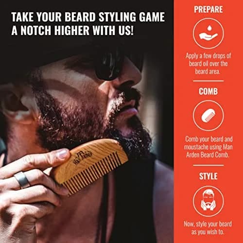 Man Arden Pure Neem Wooden Pocket Size Beard Comb with Faux Leather Pouch | Beard Styling on the Go thumbnail 3