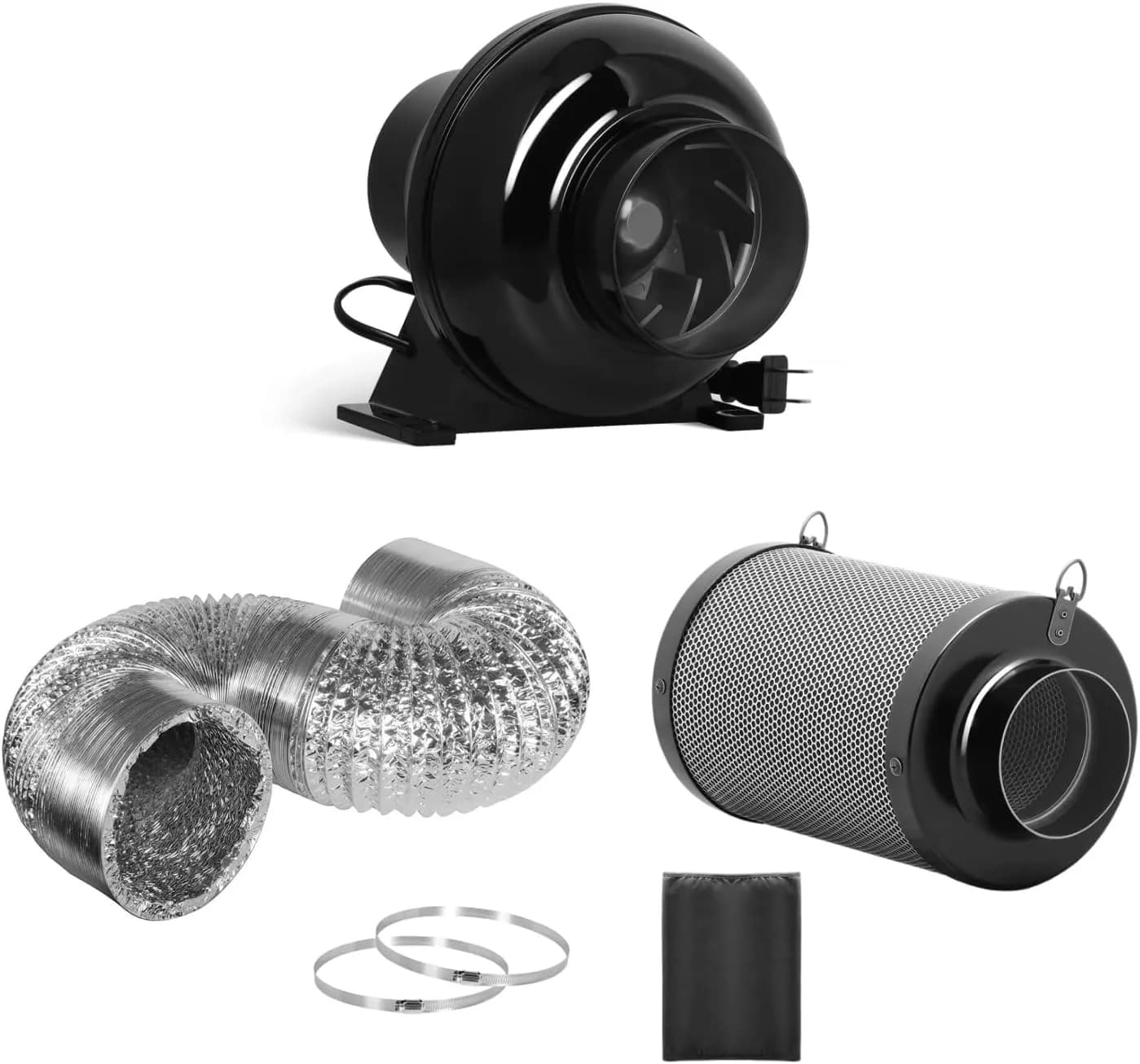 iPower 4 Inch 118 CFM Inline Duct Fan with Filter, 25ft Ducting & Speed Controller | Grow Tent Ventilation Kit — Black