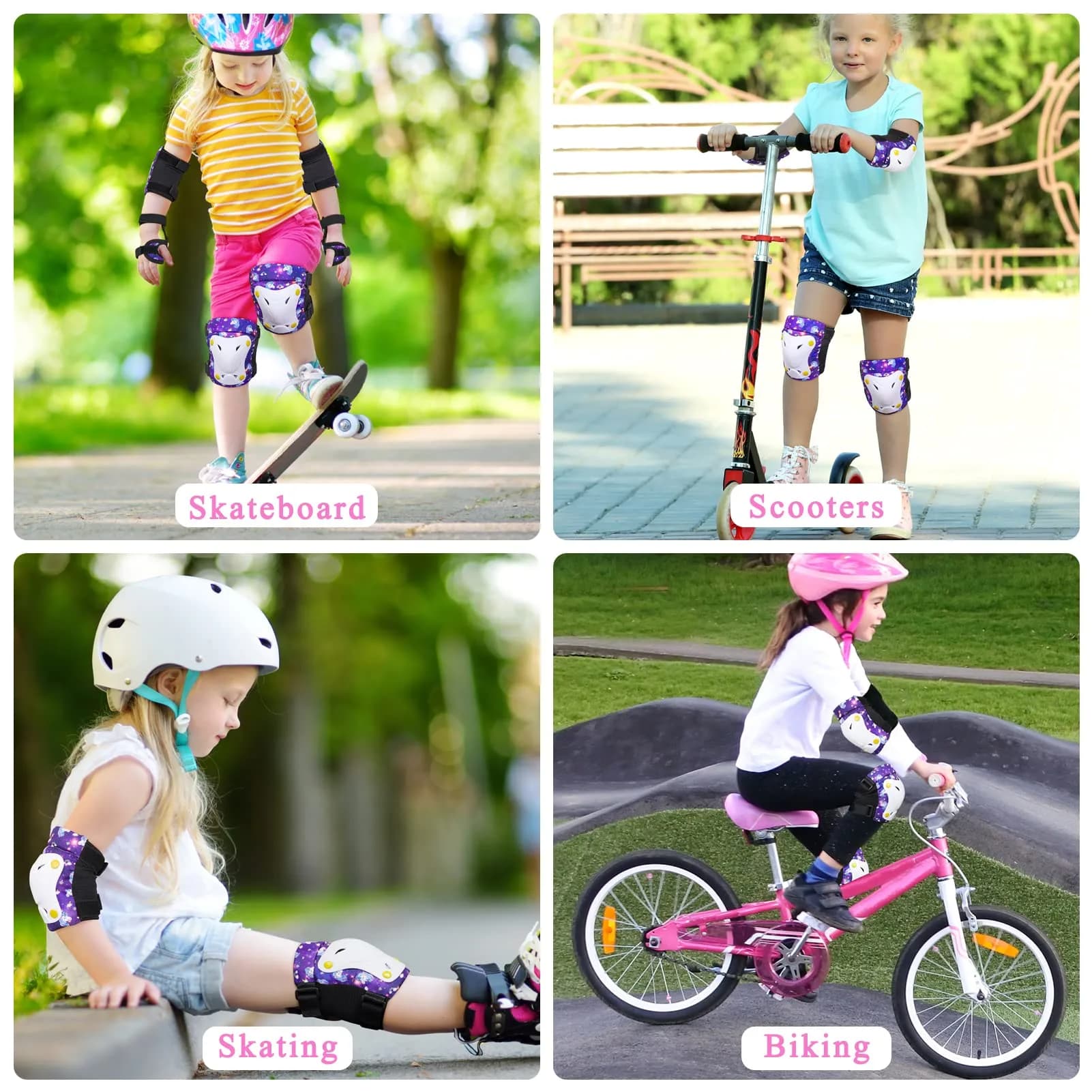 FIODAY Kids Protective Gear Set with Drawstring Bag, Small (Purple) | Knee Pads, Elbow Pads, Wrist Guards for Ages 3-8 - view 6