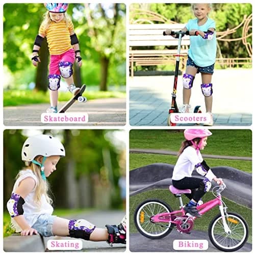 FIODAY Kids Protective Gear Set with Drawstring Bag, Small (Purple) | Knee Pads, Elbow Pads, Wrist Guards for Ages 3-8 thumbnail 6