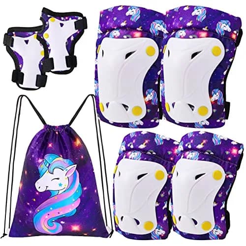 FIODAY Kids Protective Gear Set with Drawstring Bag, Small (Purple) | Knee Pads, Elbow Pads, Wrist Guards for Ages 3-8 thumbnail 1