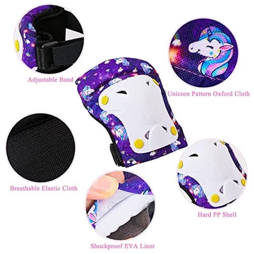 FIODAY Kids Protective Gear Set with Drawstring Bag, Small (Purple) | Knee Pads, Elbow Pads, Wrist Guards for Ages 3-8 thumbnail 3