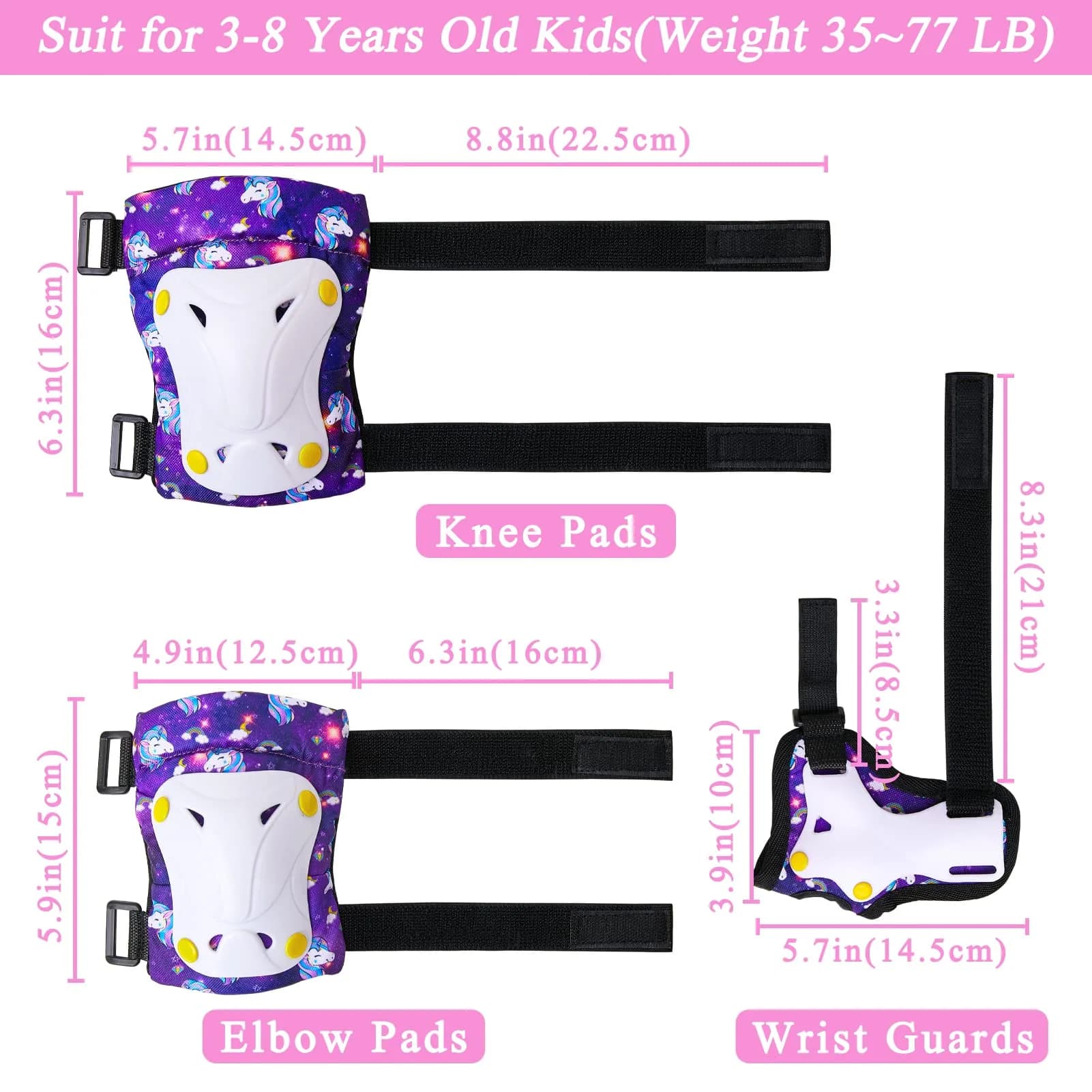 FIODAY Kids Protective Gear Set with Drawstring Bag, Small (Purple) | Knee Pads, Elbow Pads, Wrist Guards for Ages 3-8 - view 4