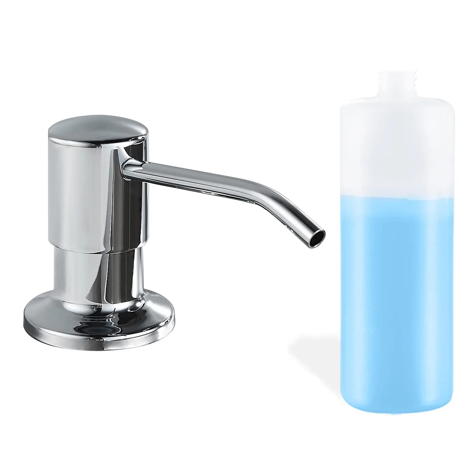 DOILIESE Built-in Soap Dispenser for Kitchen Sink, Chrome Stainless Steel Countertop Pump Head with 17OZ Refillable Bottle | Easy Top-Fill Design - main product image