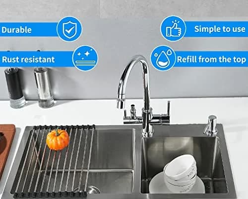 DOILIESE Built-in Soap Dispenser for Kitchen Sink, Chrome Stainless Steel Countertop Pump Head with 17OZ Refillable Bottle | Easy Top-Fill Design thumbnail 3