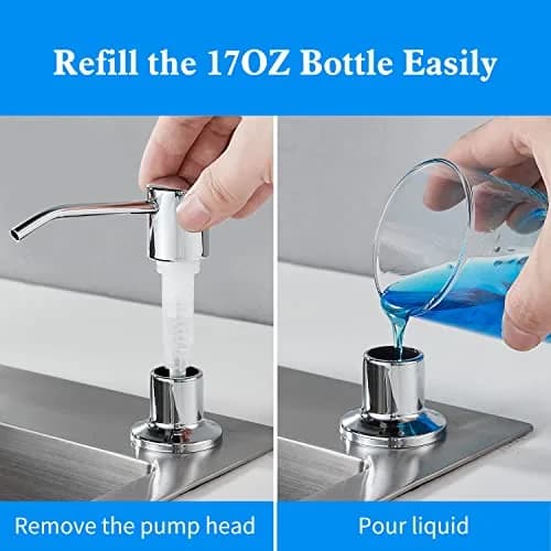 DOILIESE Built-in Soap Dispenser for Kitchen Sink, Chrome Stainless Steel Countertop Pump Head with 17OZ Refillable Bottle | Easy Top-Fill Design thumbnail 4