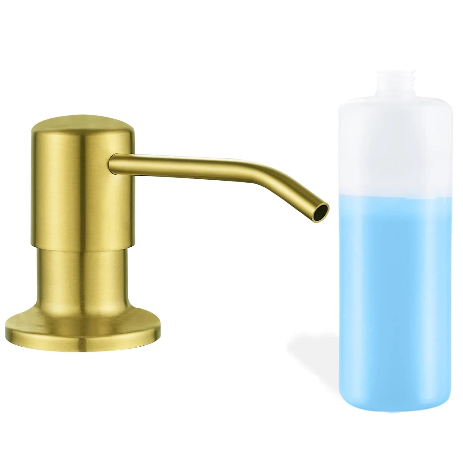 DOILIESE Gold Brushed Stainless Steel Built-in Soap Dispenser 500ml (17 Fl Oz) | Refillable Countertop Pump for Kitchen Sinks