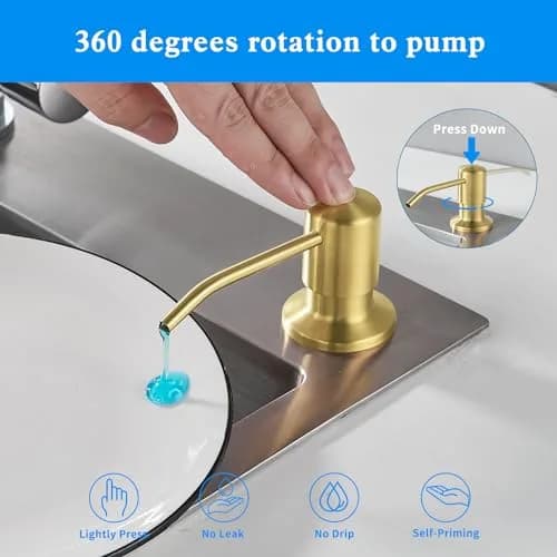 DOILIESE Gold Brushed Stainless Steel Built-in Soap Dispenser 500ml (17 Fl Oz) | Refillable Countertop Pump for Kitchen Sinks thumbnail 4