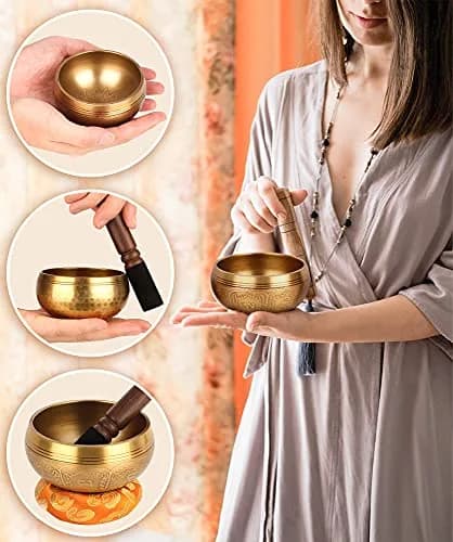 Relaehih Tibetan Singing Bowl Set 4 Inch (10.16 cm) | Authentic Nepal Handmade Meditation Chakra Sound Bowl thumbnail 6