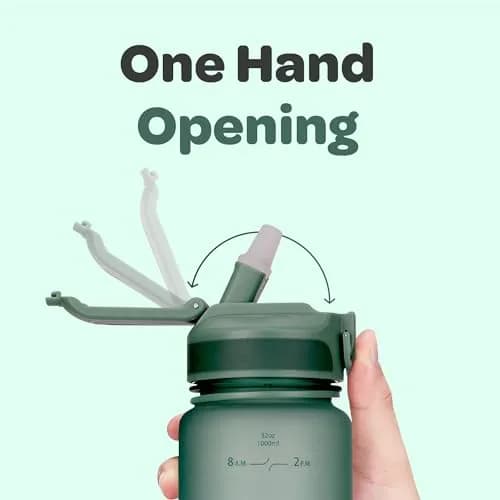 Hydracy Motivational Water Bottle with Time Marker and Straw Lid 32 oz | Leakproof, BPA-Free, 1000ml, Sport/fitness hydration thumbnail 7