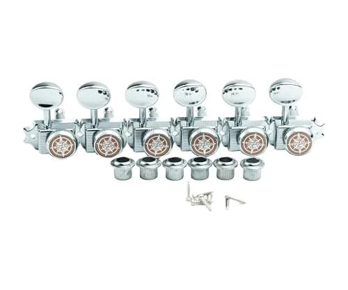Guyker 6 Inline Vintage Guitar Locking Tuners, 9mm Hole Diameter | Chrome Plated Metal Machine Heads for Electric & Acoustic Guitars (6-Piece Set) thumbnail 1