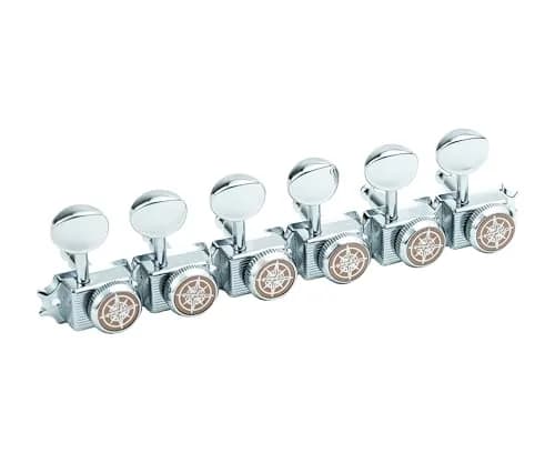 Guyker 6 Inline Vintage Guitar Locking Tuners, 9mm Hole Diameter | Chrome Plated Metal Machine Heads for Electric & Acoustic Guitars (6-Piece Set) thumbnail 3