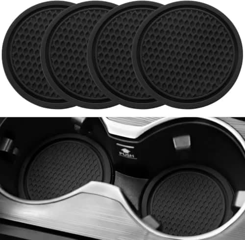 SINGARO Black Silicone Car Cup Coaster Set | 4PCS Universal Non-Slip Cup Holders with Groove Patterns thumbnail 1